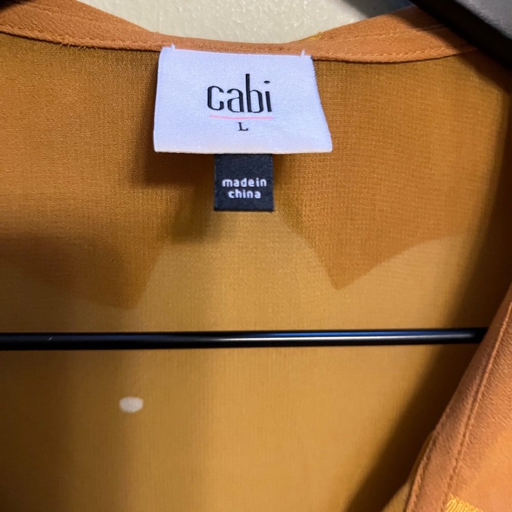 CAbi Mustard Sleeveless Button Front Blouse with Navy Trim - Picture 10 of 11